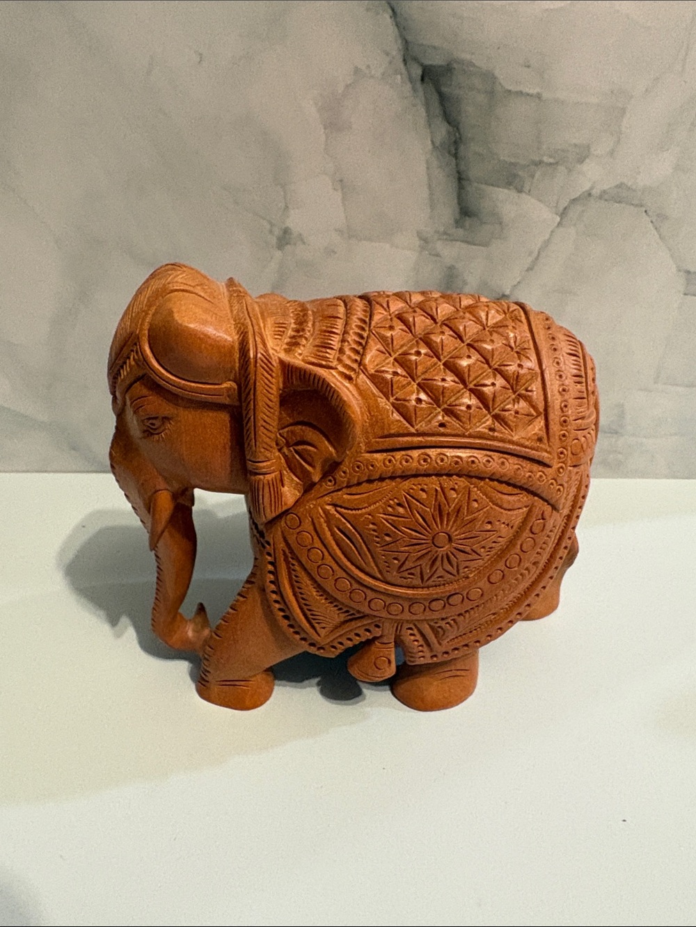 Hand Carved Wooden Elephant Figurine